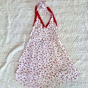 Wild Fable medium Chili Pepper Mini Dress | White & Red Lace Trim Halter
